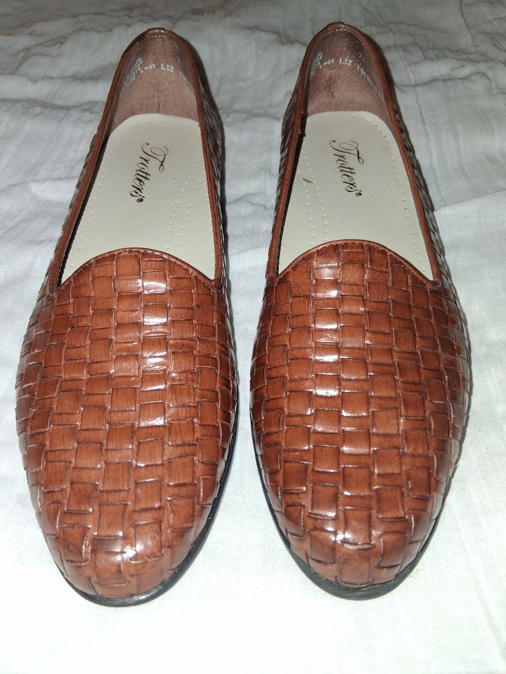 Trotters Woven Leather Flats in Cognac Brown